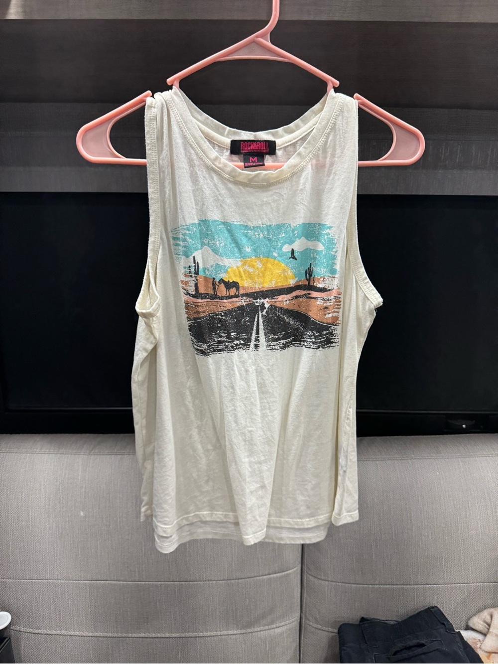 Rock & Roll Denim Western Desert Graphic Tank Women’s Med Boho Cowgirl Sunset